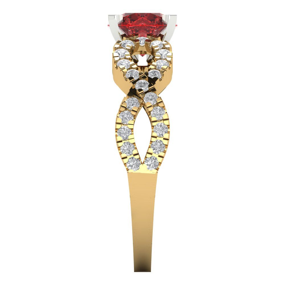 1.42 cttw Natural Garnet Solitaire with Zirconia Simulated Diamond Accents Engagement Ring - Solid Yellow/White Gold (VVS1, Round Cut,6.5mm)