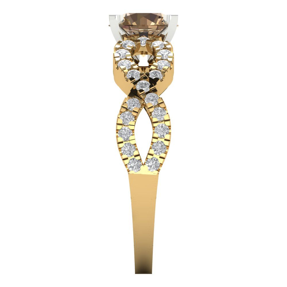 1.42 cttw Zirconia Simulated Champagne Diamond Solitaire with Zirconia Simulated Diamond Accents Engagement Ring - Solid Yellow/White Gold (VVS1, Round Cut,6.5mm)