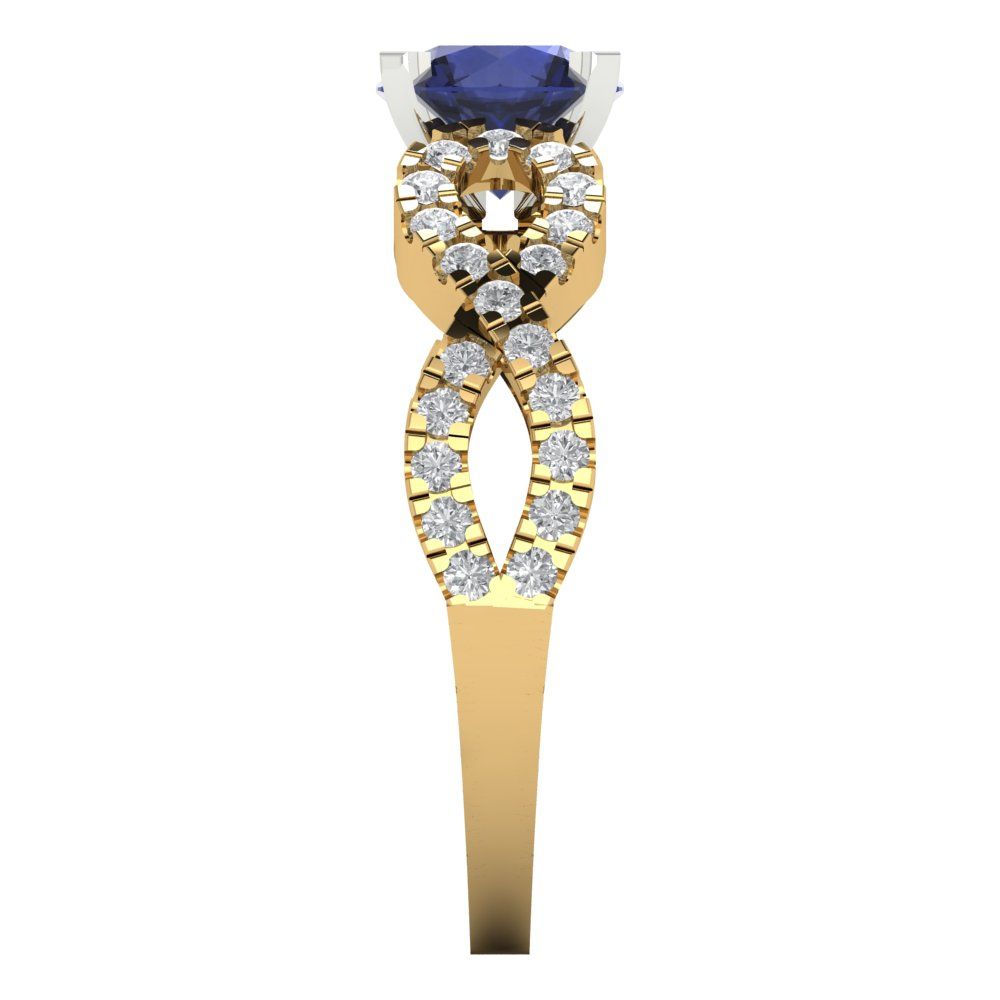 1.42 cttw Simulated Blue Sapphire Solitaire with Zirconia Simulated Diamond Accents Engagement Ring - Solid Yellow/White Gold (VVS1, Round Cut,6.5mm)