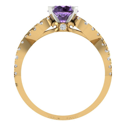 1.42 cttw Simulated Alexandrite Solitaire with Zirconia Simulated Diamond Accents Engagement Ring - Solid Yellow/White Gold (VVS1, Round Cut,6.5mm)