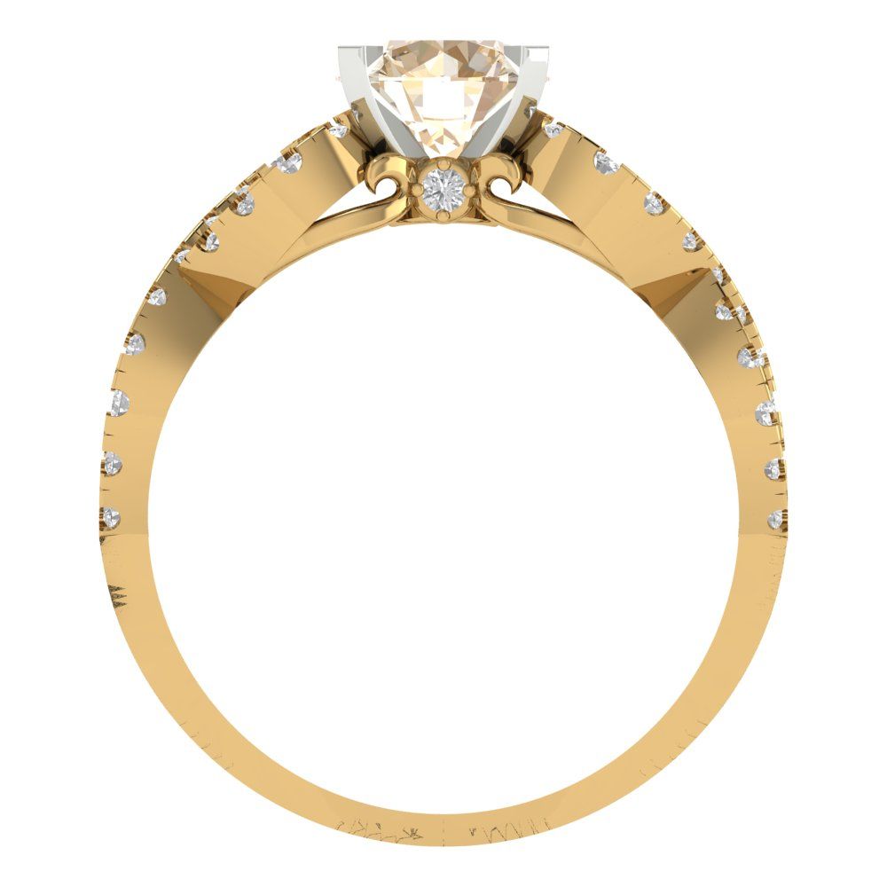 1.42 cttw Natural Morganite Solitaire with Zirconia Simulated Diamond Accents Engagement Ring - Solid Yellow/White Gold (VVS1, Round Cut,6.5mm)