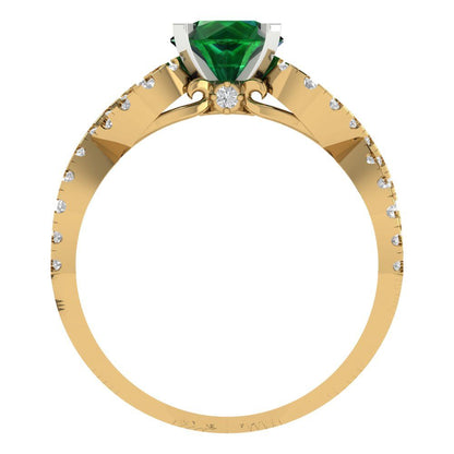 1.42 cttw Simulated Emerald Solitaire with Zirconia Simulated Diamond Accents Engagement Ring - Solid Yellow/White Gold (VVS1, Round Cut,6.5mm)