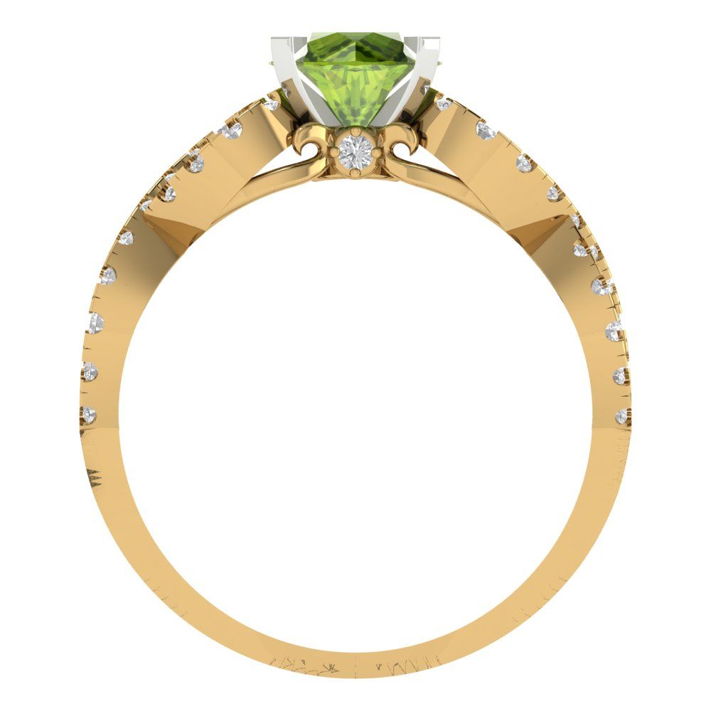 1.42 cttw Natural Peridot Solitaire with Zirconia Simulated Diamond Accents Engagement Ring - Solid Yellow/White Gold (VVS1, Round Cut,6.5mm)