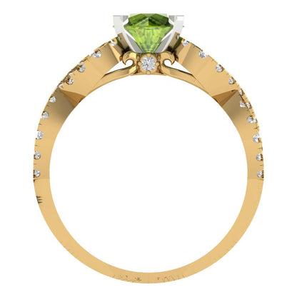 1.42 cttw Natural Peridot Solitaire with Zirconia Simulated Diamond Accents Engagement Ring - Solid Yellow/White Gold (VVS1, Round Cut,6.5mm)
