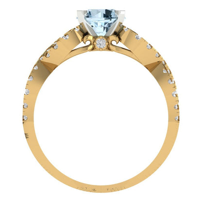 1.42 cttw Natural Sky Blue Topaz Solitaire with Zirconia Simulated Diamond Accents Engagement Ring - Solid Yellow/White Gold (VVS1, Round Cut,6.5mm)