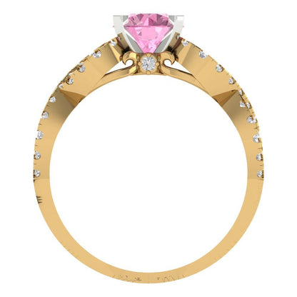 1.42 cttw Zirconia Simulated Pink Diamond Solitaire with Zirconia Simulated Diamond Accents Engagement Ring - Solid Yellow/White Gold (VVS1, Round Cut,6.5mm)