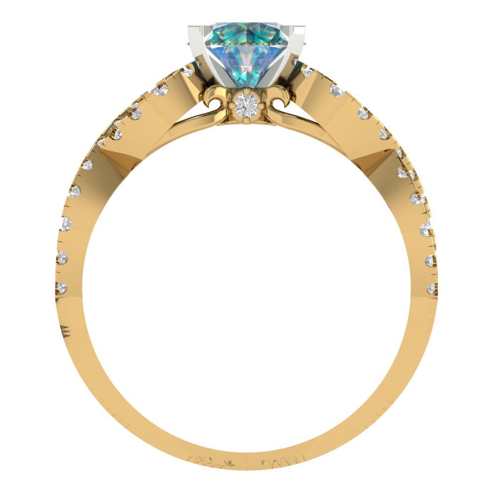 1.42 cttw Blue Moissanite Solitaire with Zirconia Simulated Diamond Accents Engagement Ring - Solid Yellow/White Gold (VVS1, Round Cut,6.5mm)
