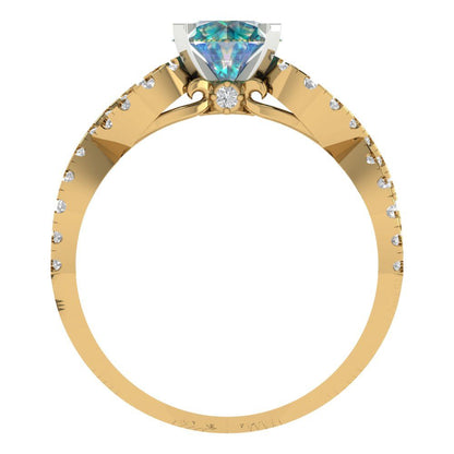1.42 cttw Blue Moissanite Solitaire with Zirconia Simulated Diamond Accents Engagement Ring - Solid Yellow/White Gold (VVS1, Round Cut,6.5mm)