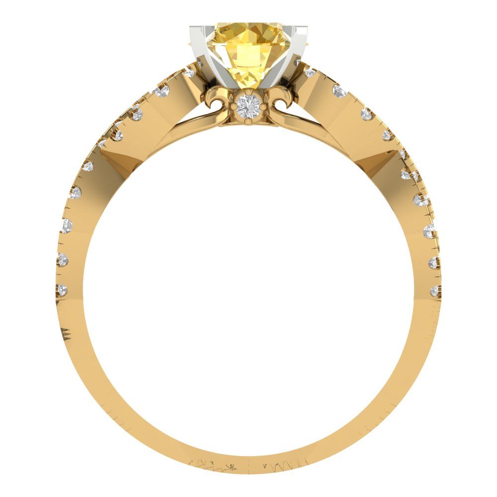 1.42 cttw Zirconia Simulated Yellow Diamond Solitaire with Zirconia Simulated Diamond Accents Engagement Ring - Solid Yellow/White Gold (VVS1, Round Cut,6.5mm)