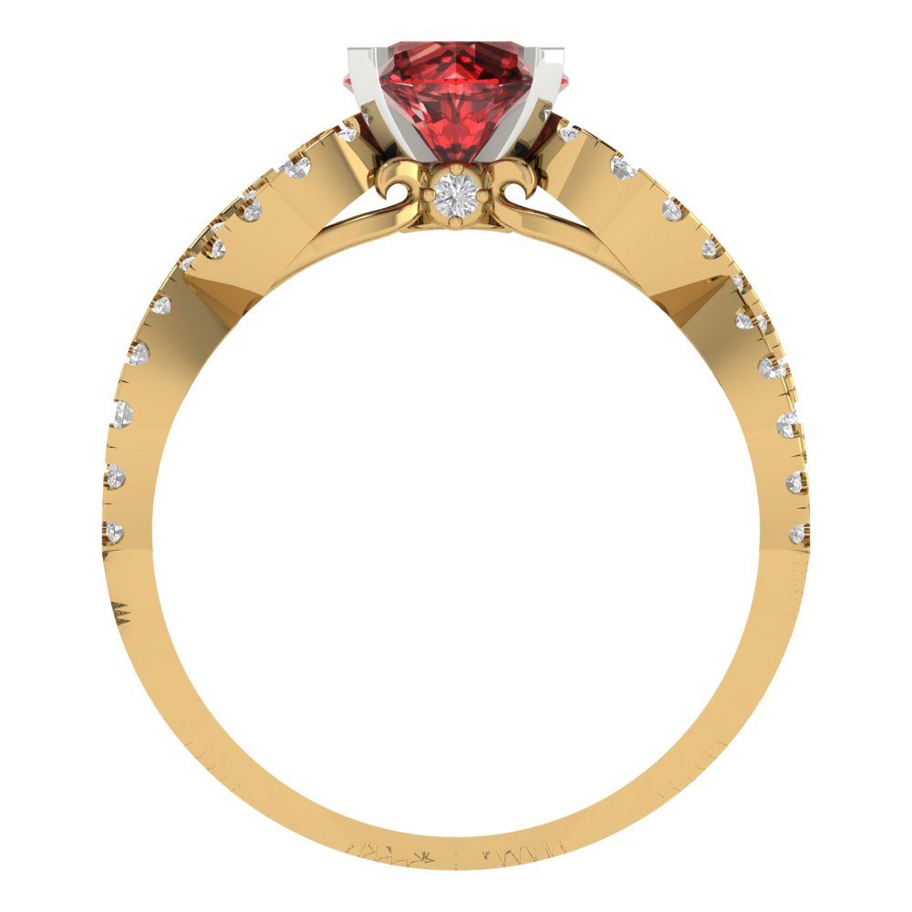 1.42 cttw Natural Garnet Solitaire with Zirconia Simulated Diamond Accents Engagement Ring - Solid Yellow/White Gold (VVS1, Round Cut,6.5mm)