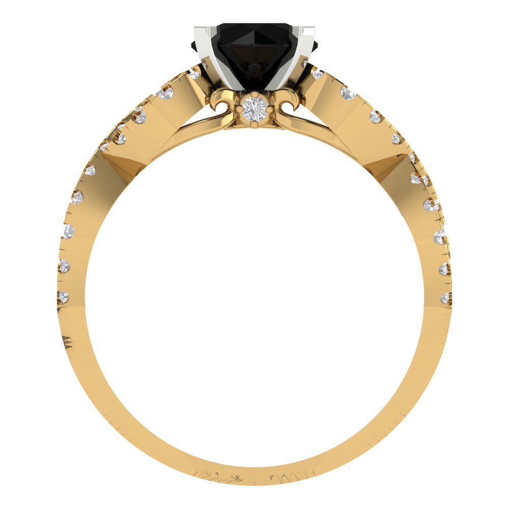 1.42 cttw Natural Onyx Solitaire with Zirconia Simulated Diamond Accents Engagement Ring - Solid Yellow/White Gold (VVS1, Round Cut,6.5mm)