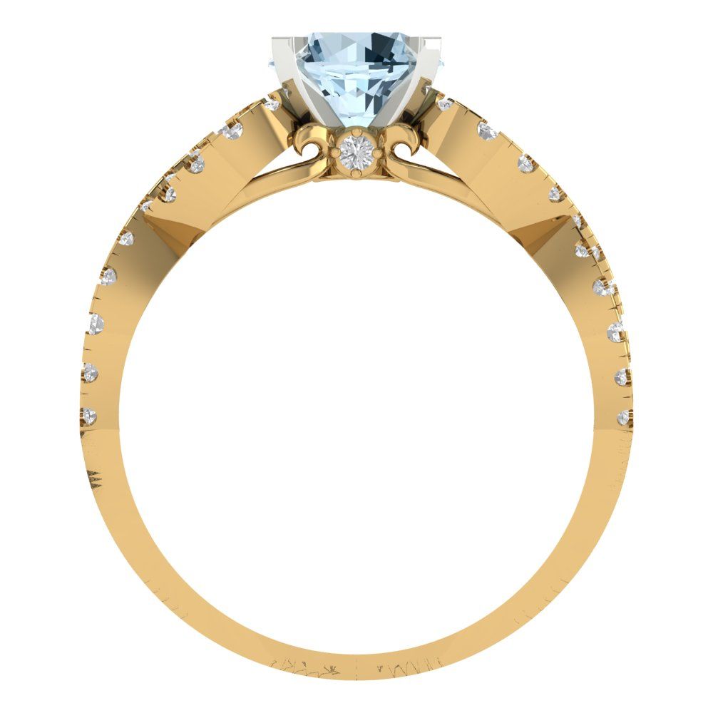 1.42 cttw Natural Aquamarine Solitaire with Zirconia Simulated Diamond Accents Engagement Ring - Solid Yellow/White Gold (VVS1, Round Cut,6.5mm)