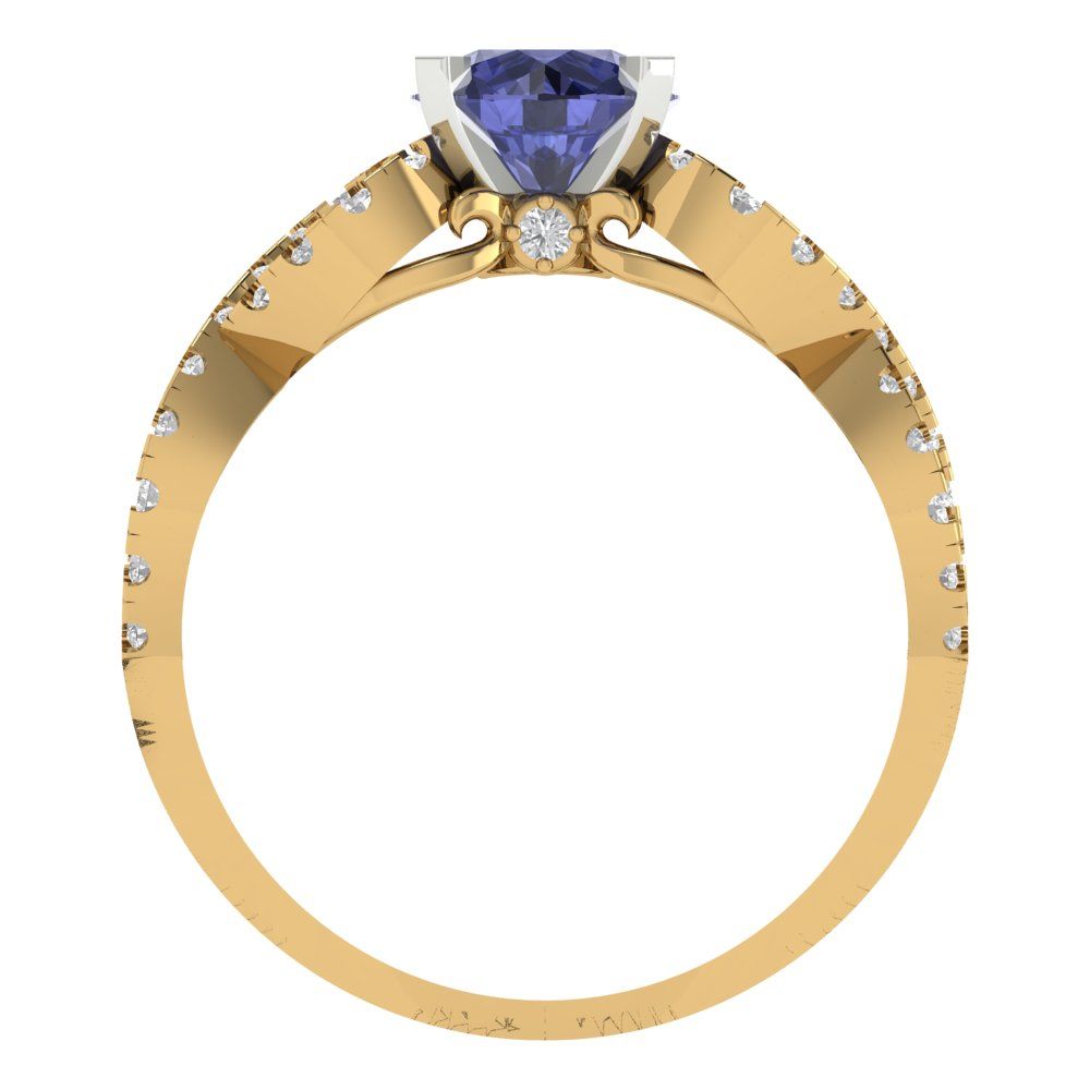 1.42 cttw Simulated Tanzanite Solitaire with Zirconia Simulated Diamond Accents Engagement Ring - Solid Yellow/White Gold (VVS1, Round Cut,6.5mm)
