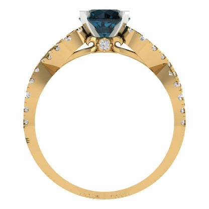 1.42 cttw Natural London Blue Topaz Solitaire with Zirconia Simulated Diamond Accents Engagement Ring - Solid Yellow/White Gold (VVS1, Round Cut,6.5mm)