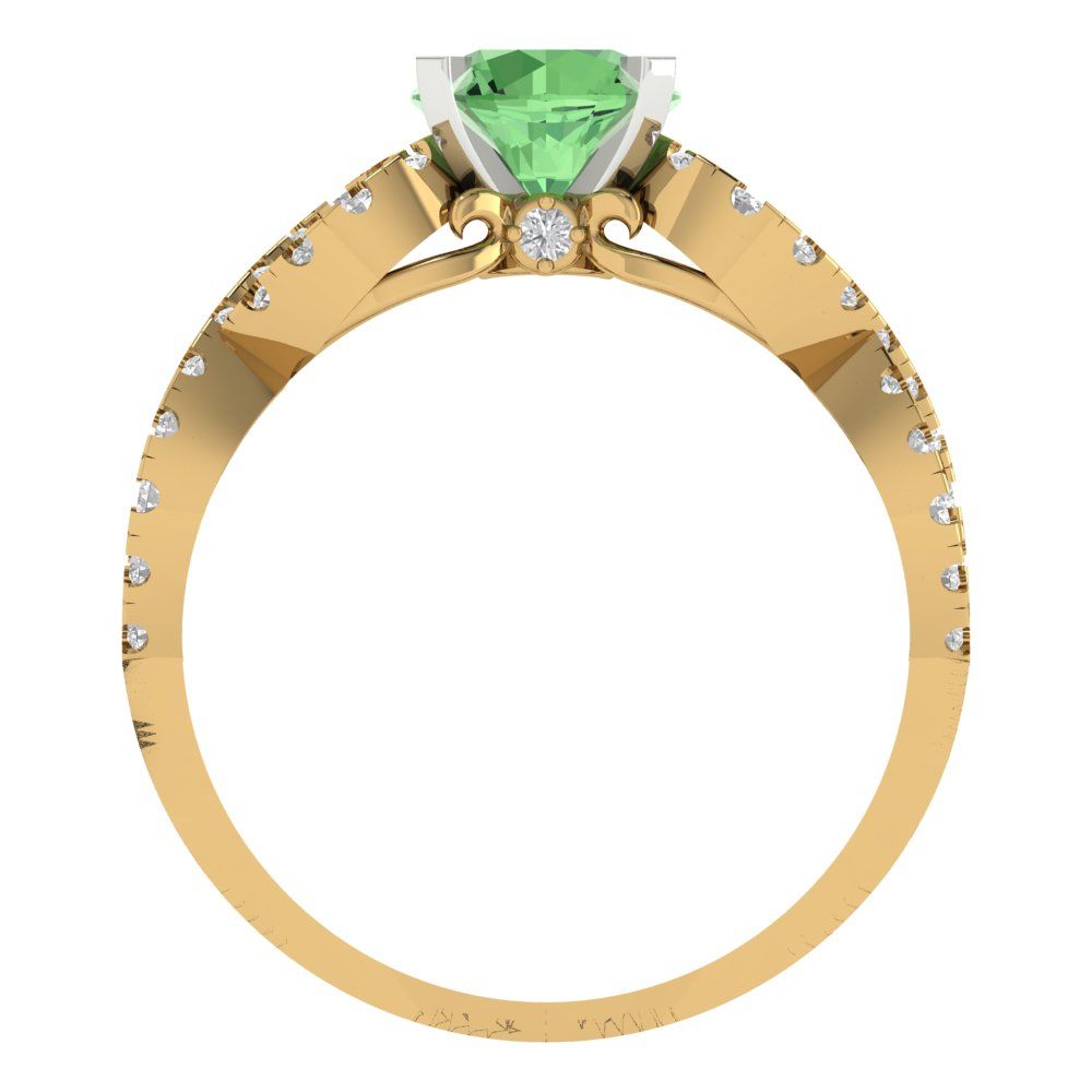 1.42 cttw Zirconia Simulated Green Diamond Solitaire with Zirconia Simulated Diamond Accents Engagement Ring - Solid Gold (VVS1, Round Cut,6.5mm)