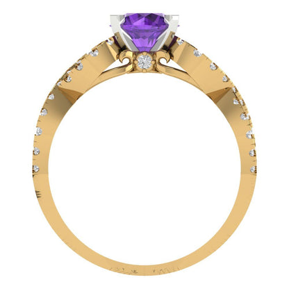 1.42 cttw Natural Amethyst Solitaire with Zirconia Simulated Diamond Accents Engagement Ring - Solid Yellow/White Gold (VVS1, Round Cut,6.5mm)