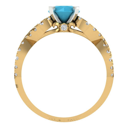1.42 cttw Simulated Turquoise Solitaire with Zirconia Simulated Diamond Accents Engagement Ring - Solid Yellow/White Gold (VVS1, Round Cut,6.5mm)