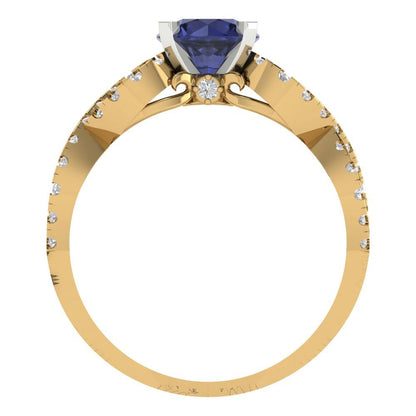 1.42 cttw Simulated Blue Sapphire Solitaire with Zirconia Simulated Diamond Accents Engagement Ring - Solid Yellow/White Gold (VVS1, Round Cut,6.5mm)