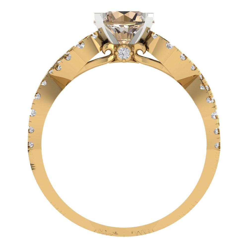 1.42 cttw Yellow Moissanite Solitaire with Zirconia Simulated Diamond Accents Engagement Ring - Solid Yellow/White Gold (VVS1, Round Cut,6.5mm)