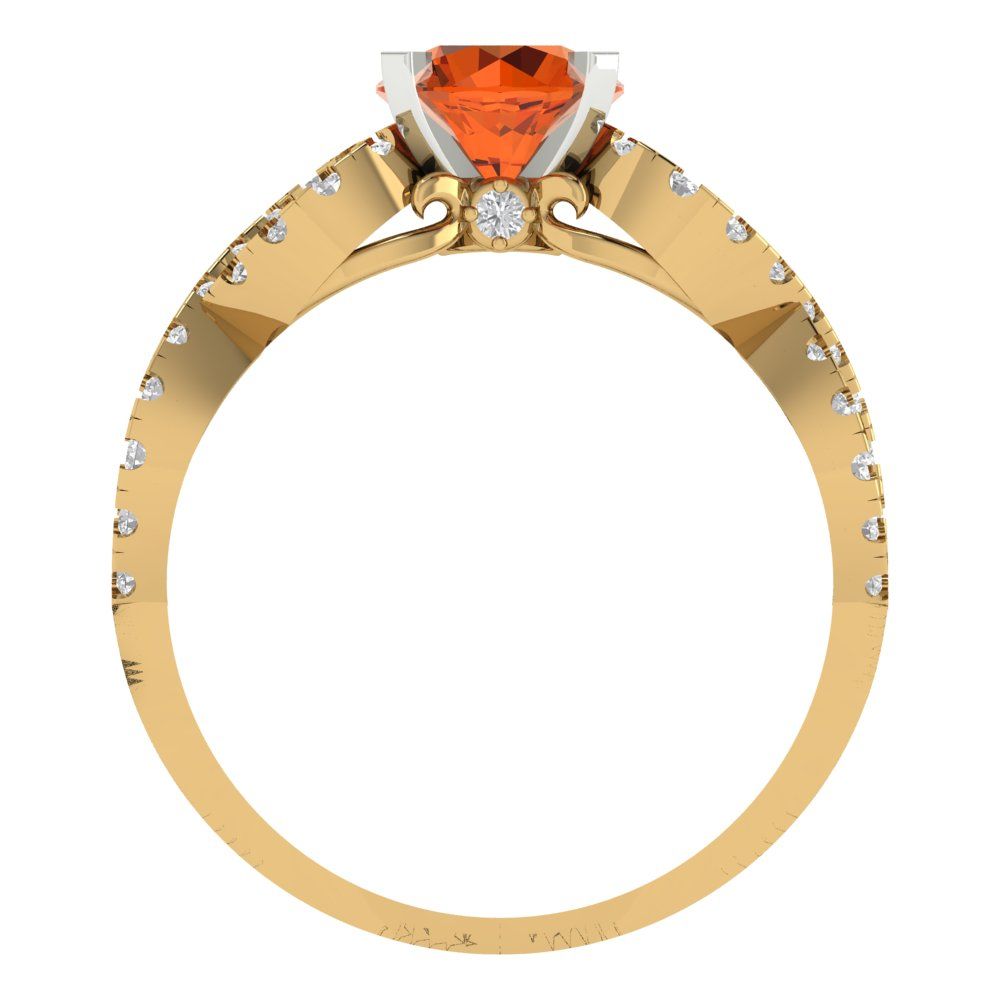 1.42 cttw Simulated Pink Tourmaline Solitaire with Zirconia Simulated Diamond Accents Engagement Ring - Solid Yellow/White Gold (VVS1, Round Cut,6.5mm)