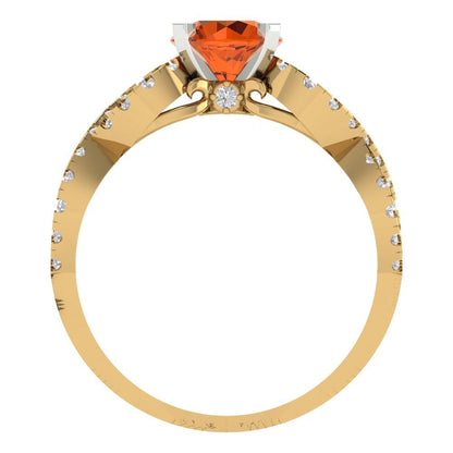 1.42 cttw Simulated Pink Tourmaline Solitaire with Zirconia Simulated Diamond Accents Engagement Ring - Solid Yellow/White Gold (VVS1, Round Cut,6.5mm)
