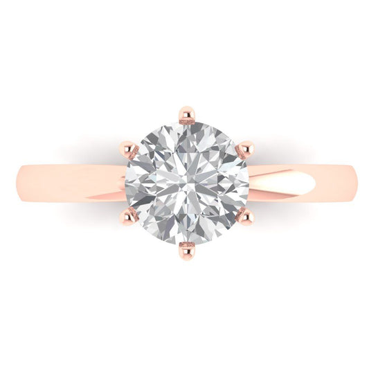 1.5 cttw Zirconia Simulated Diamond Solitaire  Engagement Ring - Solid Rose Gold (VVS1, Round Cut,7.5mm)