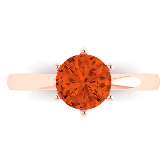 1.5 cttw Zirconia Simulated Red Diamond Solitaire  Engagement Ring - Solid Rose Gold (VVS1, Round Cut,7.5mm)