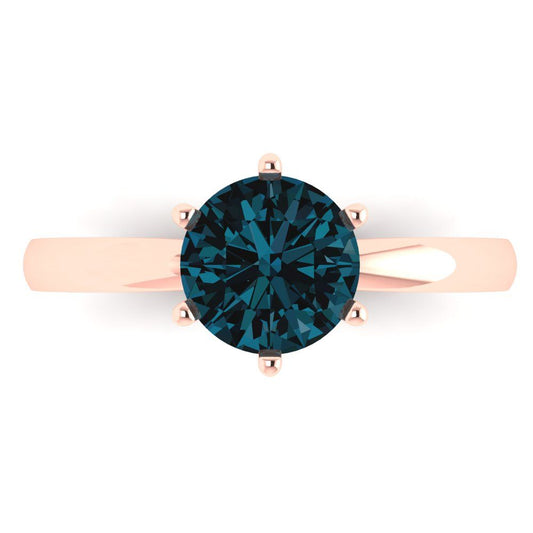 1.5 cttw Natural London Blue Topaz Solitaire  Engagement Ring - Solid Rose Gold (VVS1, Round Cut,7.5mm)
