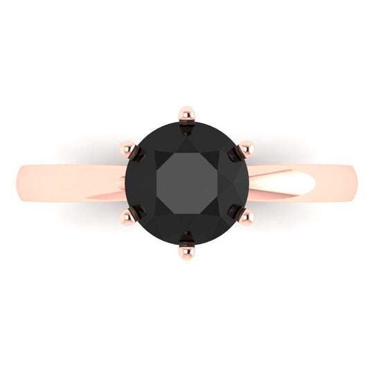 1.5 cttw Natural Onyx Solitaire  Engagement Ring - Solid Rose Gold (VVS1, Round Cut,7.5mm)