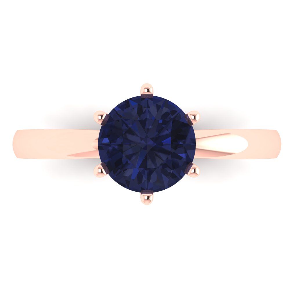 1.5 cttw Simulated Blue Sapphire Solitaire  Engagement Ring - Solid Gold (Round Cut,7.5mm)