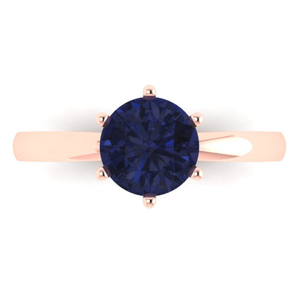 1.5 cttw Simulated Blue Sapphire Solitaire  Engagement Ring - Solid Gold (Round Cut,7.5mm)