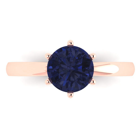 1.5 cttw Simulated Blue Sapphire Solitaire  Engagement Ring - Solid Rose Gold (VVS1, Round Cut,7.5mm)
