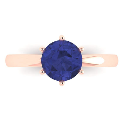 1.5 cttw Simulated Tanzanite Solitaire  Engagement Ring - Solid Gold (Round Cut,7.5mm)