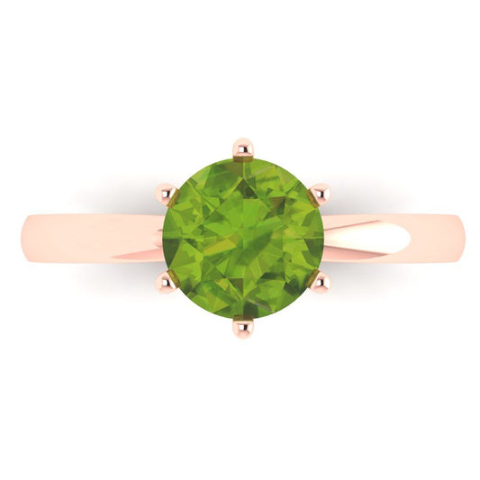 1.5 cttw Natural Peridot Solitaire  Engagement Ring - Solid Rose Gold (VVS1, Round Cut,7.5mm)