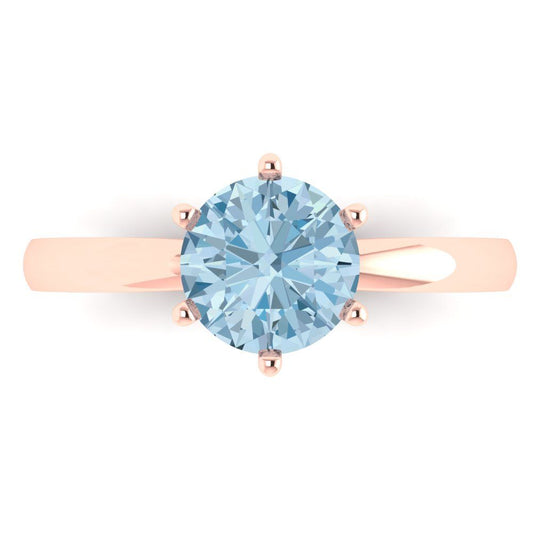 1.5 cttw Zirconia Simulated Blue Diamond Solitaire  Engagement Ring - Solid Rose Gold (VVS1, Round Cut,7.5mm)