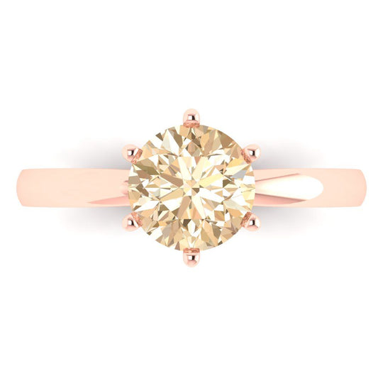 1.5 cttw Natural Morganite Solitaire  Engagement Ring - Solid Rose Gold (VVS1, Round Cut,7.5mm)