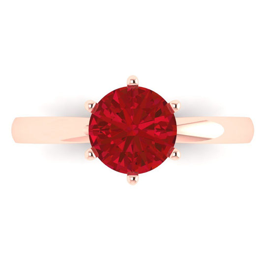1.5 cttw Simulated Ruby Solitaire  Engagement Ring - Solid Rose Gold (VVS1, Round Cut,7.5mm)