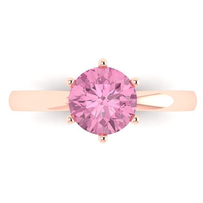 1.5 cttw Zirconia Simulated Pink Diamond Solitaire  Engagement Ring - Solid Gold (VVS1, Round Cut,7.5mm)