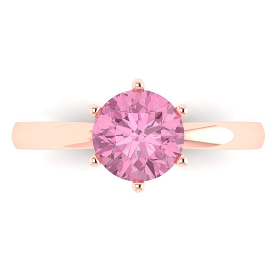 1.5 cttw Zirconia Simulated Pink Diamond Solitaire  Engagement Ring - Solid Rose Gold (VVS1, Round Cut,7.5mm)