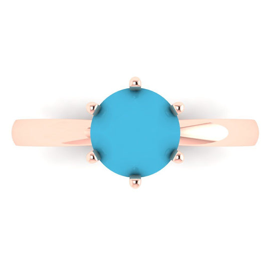 1.5 cttw Simulated Turquoise Solitaire  Engagement Ring - Solid Rose Gold (VVS1, Round Cut,7.5mm)