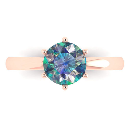 1.5 cttw Blue Moissanite Solitaire  Engagement Ring - Solid Rose Gold (VVS1, Round Cut,7.5mm)