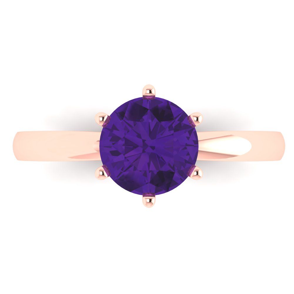 1.5 cttw Natural Amethyst Solitaire  Engagement Ring - Solid Gold (Round Cut,7.5mm)