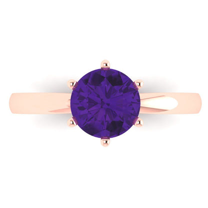 1.5 cttw Natural Amethyst Solitaire  Engagement Ring - Solid Gold (Round Cut,7.5mm)