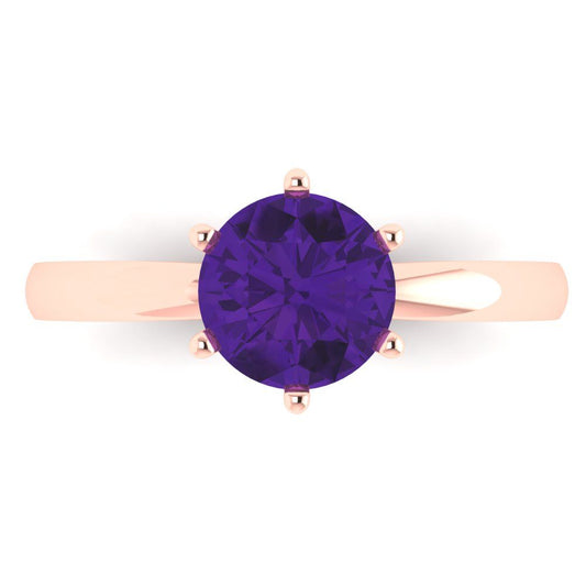 1.5 cttw Natural Amethyst Solitaire  Engagement Ring - Solid Rose Gold (VVS1, Round Cut,7.5mm)