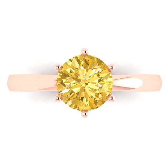 1.5 cttw Natural Citrine Solitaire  Engagement Ring - Solid Rose Gold (VVS1, Round Cut,7.5mm)