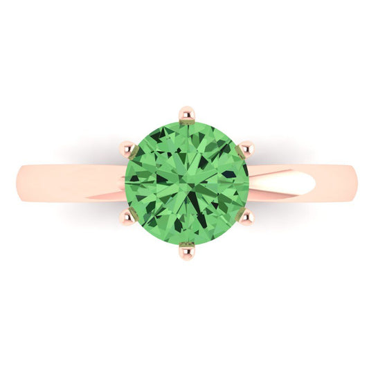 1.5 cttw Zirconia Simulated Green Diamond Solitaire  Engagement Ring - Solid Rose Gold (VVS1, Round Cut,7.5mm)