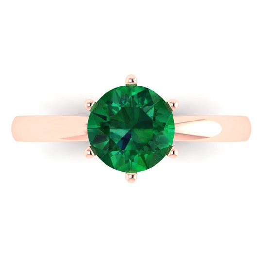 1.5 cttw Simulated Emerald Solitaire  Engagement Ring - Solid Rose Gold (VVS1, Round Cut,7.5mm)