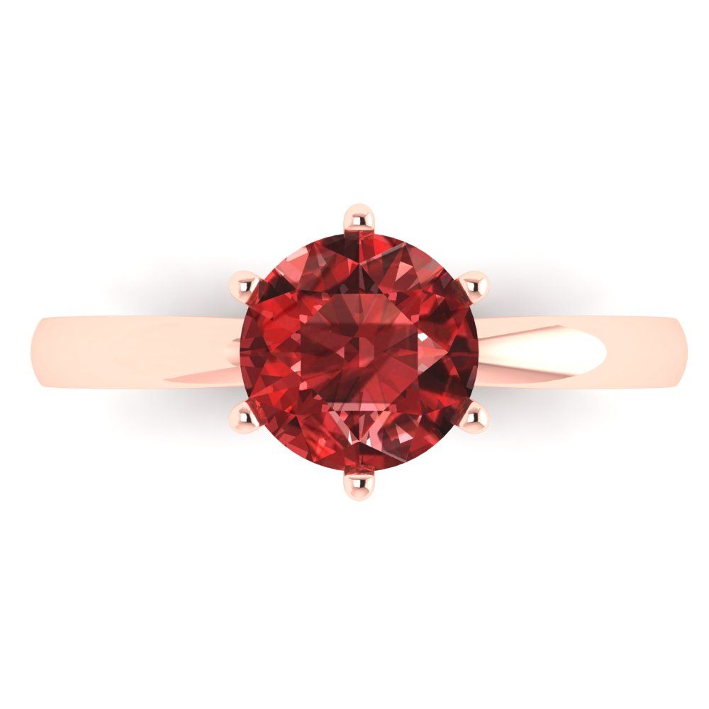 1.5 cttw Natural Garnet Solitaire  Engagement Ring - Solid Gold (Round Cut,7.5mm)