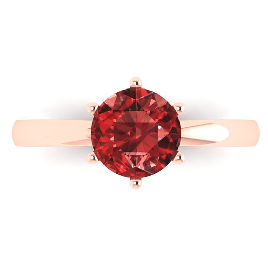 1.5 cttw Natural Garnet Solitaire  Engagement Ring - Solid Rose Gold (VVS1, Round Cut,7.5mm)