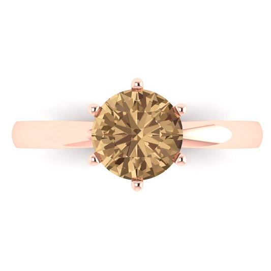 1.5 cttw Zirconia Simulated Champagne Diamond Solitaire  Engagement Ring - Solid Rose Gold (VVS1, Round Cut,7.5mm)